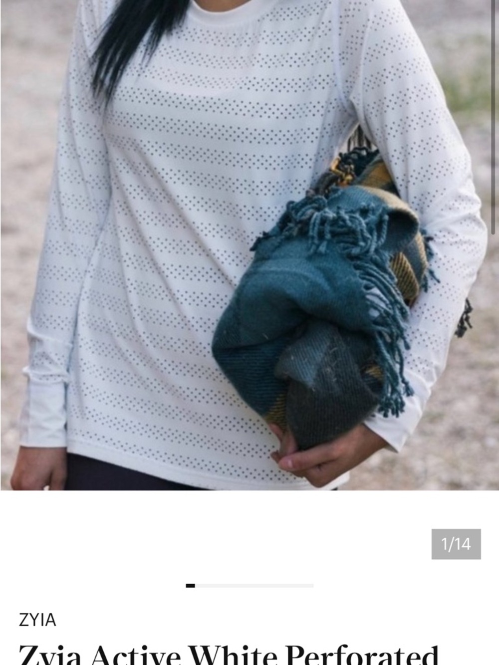 ZYIA White Perforated Long Sleeve Crew Top Size XL
